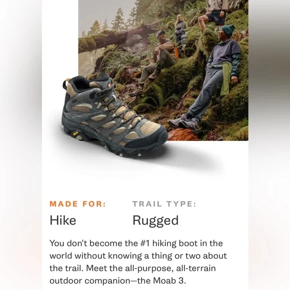 MERRELL MENS MOAB 3 MID WATERPROOF HIKING BOOTS - Picture 12 of 15